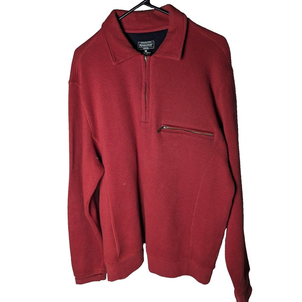 Pendleton Red 1/4 Zip Pull Over Sweater Jacket w/ Chest Pocket Mens‎ Size M